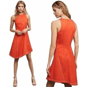 Maeve Anthropology Dress Orange Asymmetrical,A-line Cotton & Linen Blend Size 6